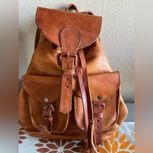 Vintage Handmade Tan Leather Backpack Unisex